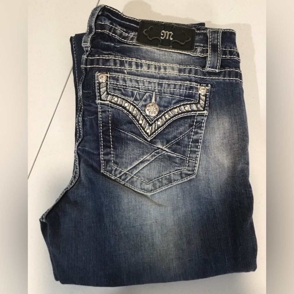 Miss Me Dark Blue Boot Cut Jeans with Embellished Back Pockets